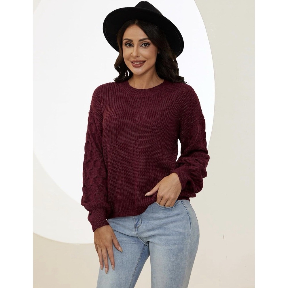 Burgundy Sweater Sweatshirt Top Sz M NWT Crewneck Long Sleeve Tunic Casual #F